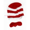 Magic Red White Stripe Hat & Red Bow Photo Prop Crochet Newborn Baby Custome C213 